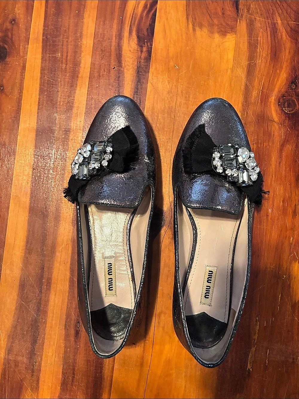 Miu Miu Embellished Black Flats